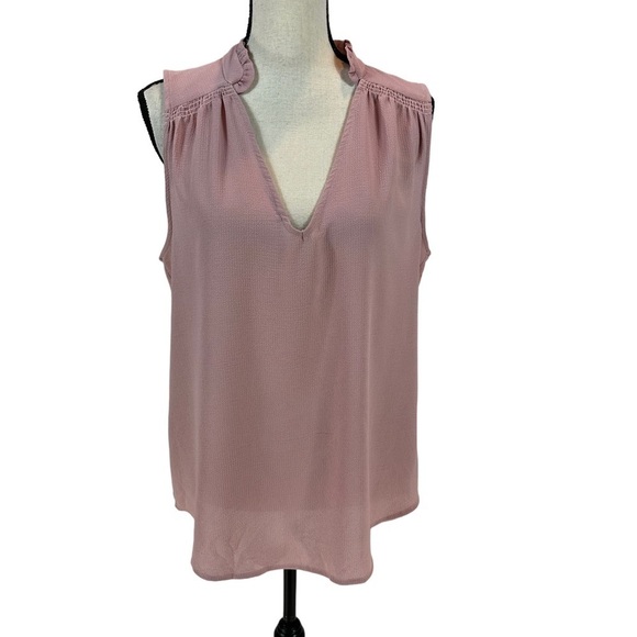 Gibsonlook Sleeveless V Neck Ruffle Collar Blouse - Rose Pink - size Medium - Picture 1 of 7
